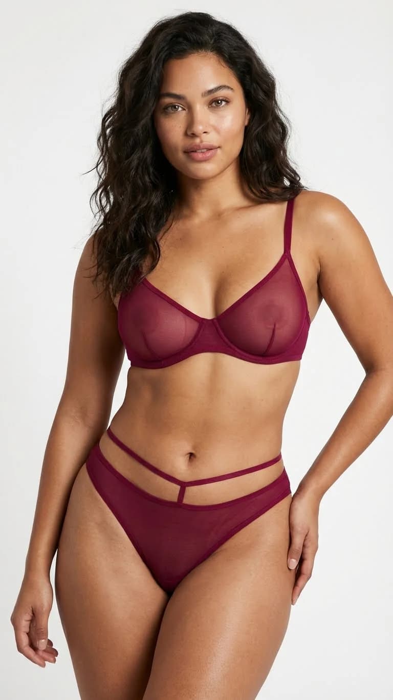 Arkası Çapraz Bantlı Tül Tanga Hot Pink - Önü Transparan ve Kafes Detaylı String - Ön Görünüm - LunaIntim