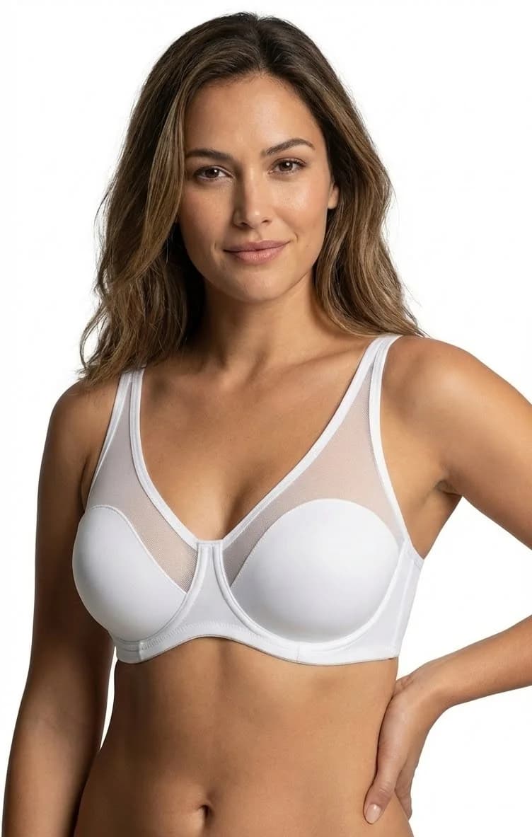 LunaIntim Beyaz Modern Kesim Toparlayıcı Sütyen Tül Detaylı Soft Cup Minimizer - Tül Detay