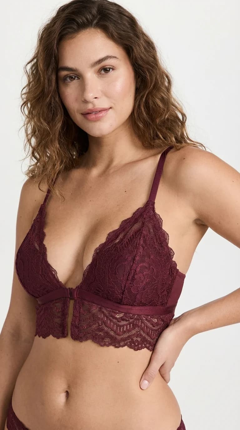 LunaIntim Bordo Dantelli Bralet Sütyen Desteksiz (Boş Kap) ve Balensiz Üçgen Model - Bralet Sütyen Tasarım Detay