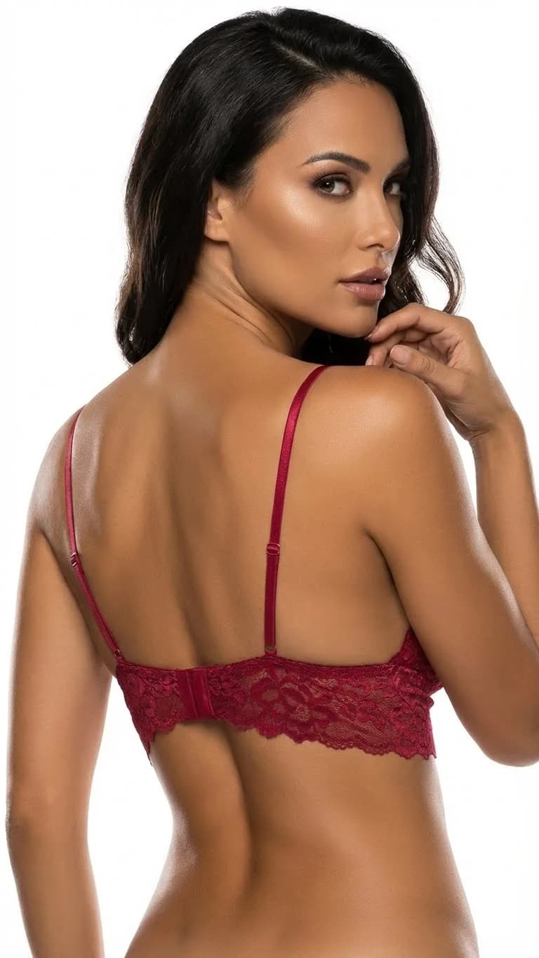 LunaIntim Bordo Strappy Dantel Bralet Göğüs Dekolteli Şeritli Büstiyer - Arka Görünüm