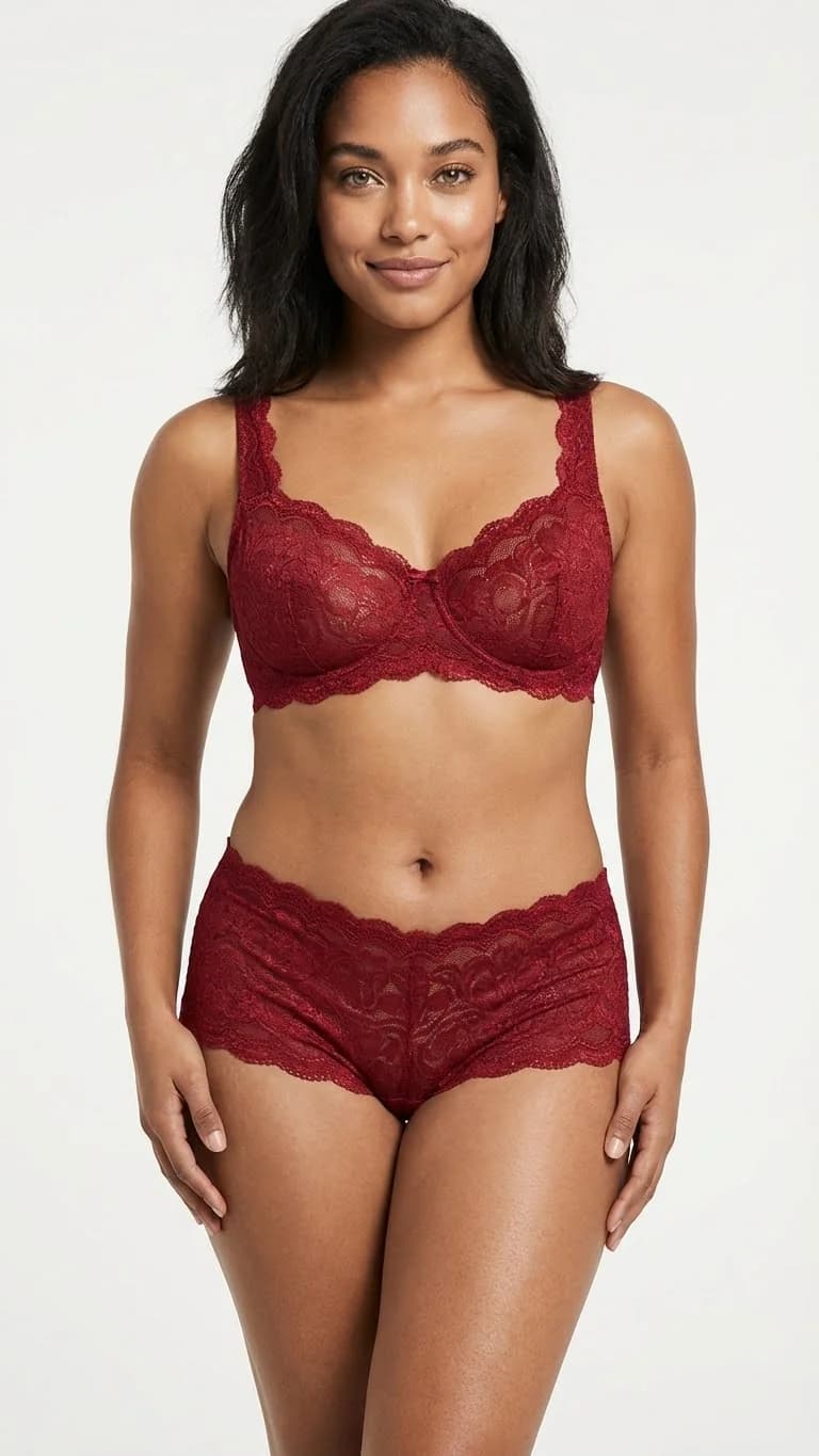 LunaIntim Bordo Tam Dantel Kadın Boxer Floral Desenli Şık Külot - Yan Görünüm