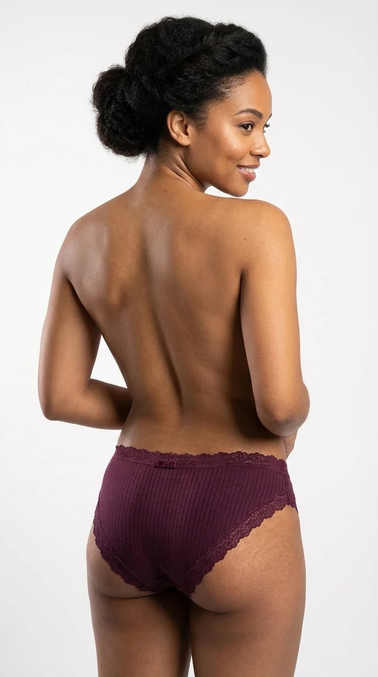 Burgundy Fitilli (Ribbed) Bikini Külot - Dantel Detayları