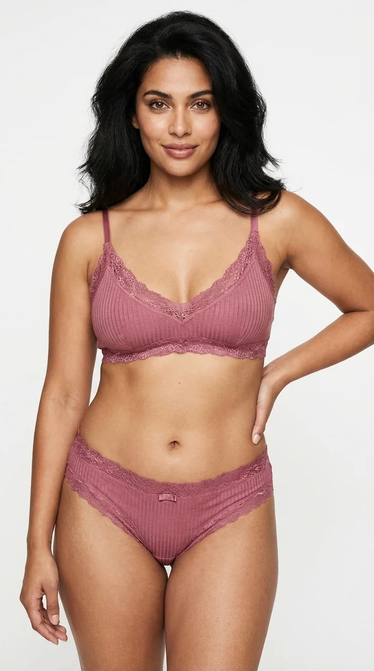 Dusty Rose Fitilli (Ribbed) Bikini Külot - Bikini Tasarım Detayı