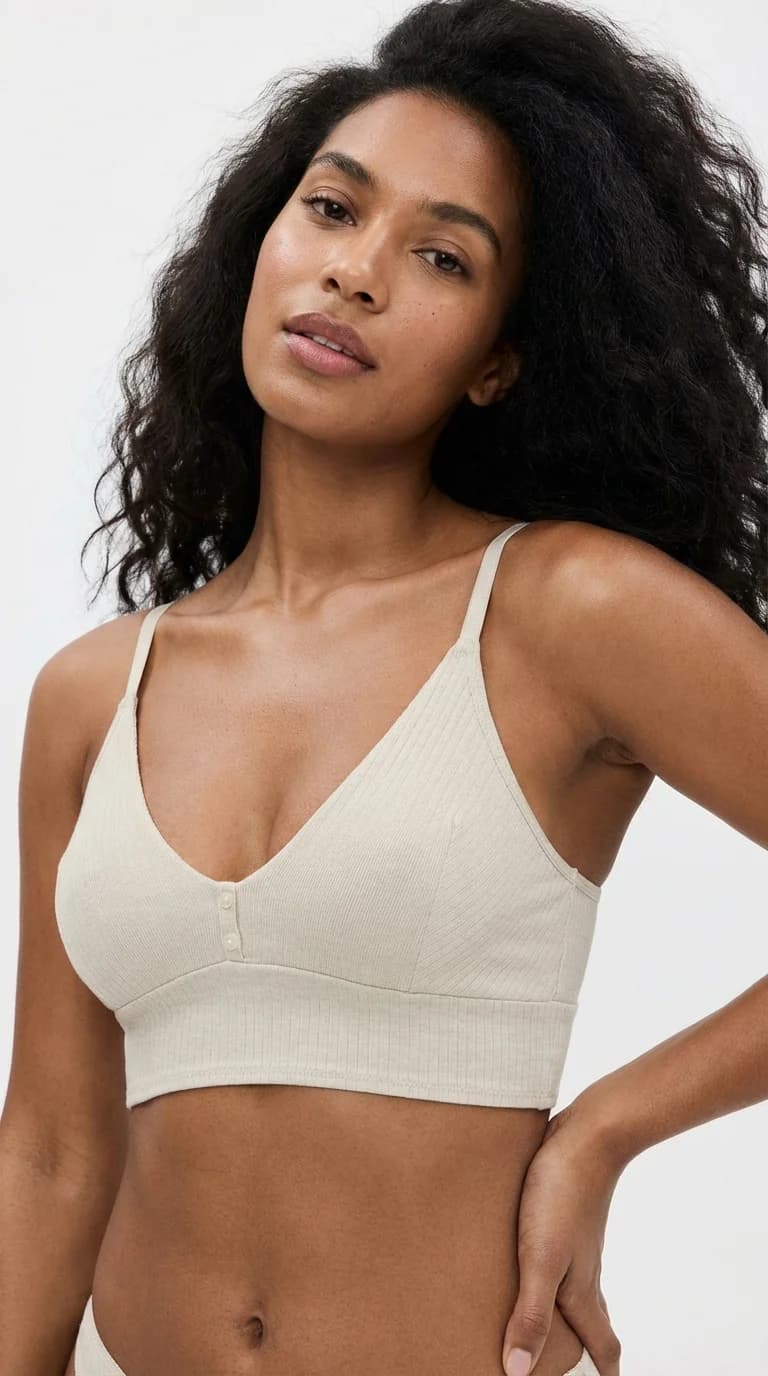 LunaIntim Ekru Fitilli Crop Top Düğme Detaylı V Yaka Kaşkorse - Son Görünüm