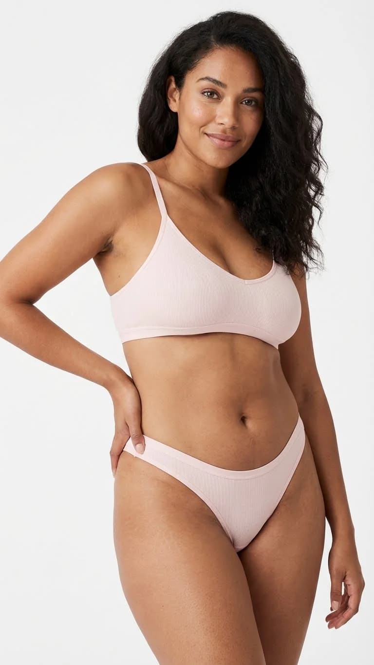 Fitilli (Ribbed) Ribana Tanga Baby Pink - Yan Görünüm