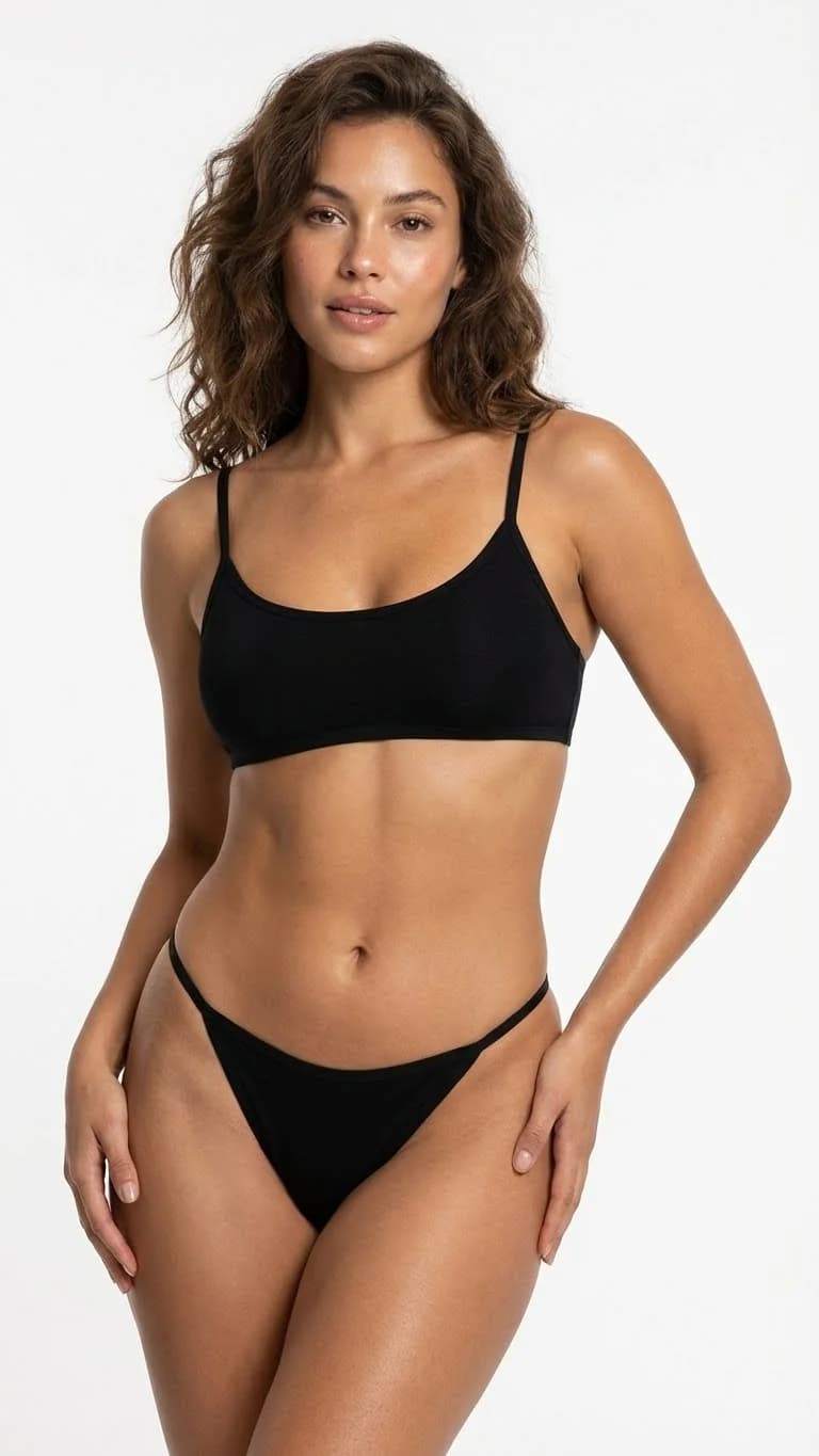 LunaIntim İz Yapmayan Siyah G-String İnce İpli ve Pamuklu Görünmez Tanga - Yan Görünüm