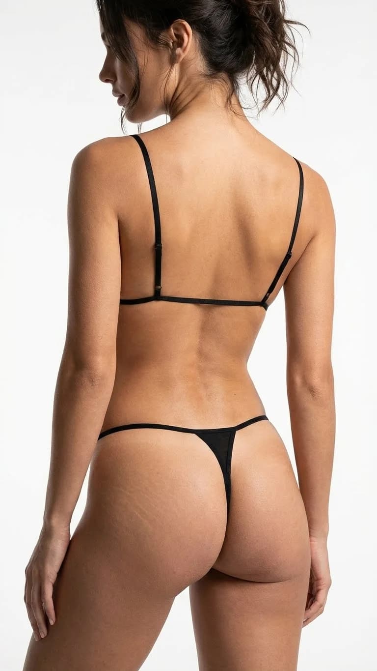 LunaIntim İz Yapmayan Siyah G-String İnce İpli ve Pamuklu Görünmez Tanga - Arka Görünüm