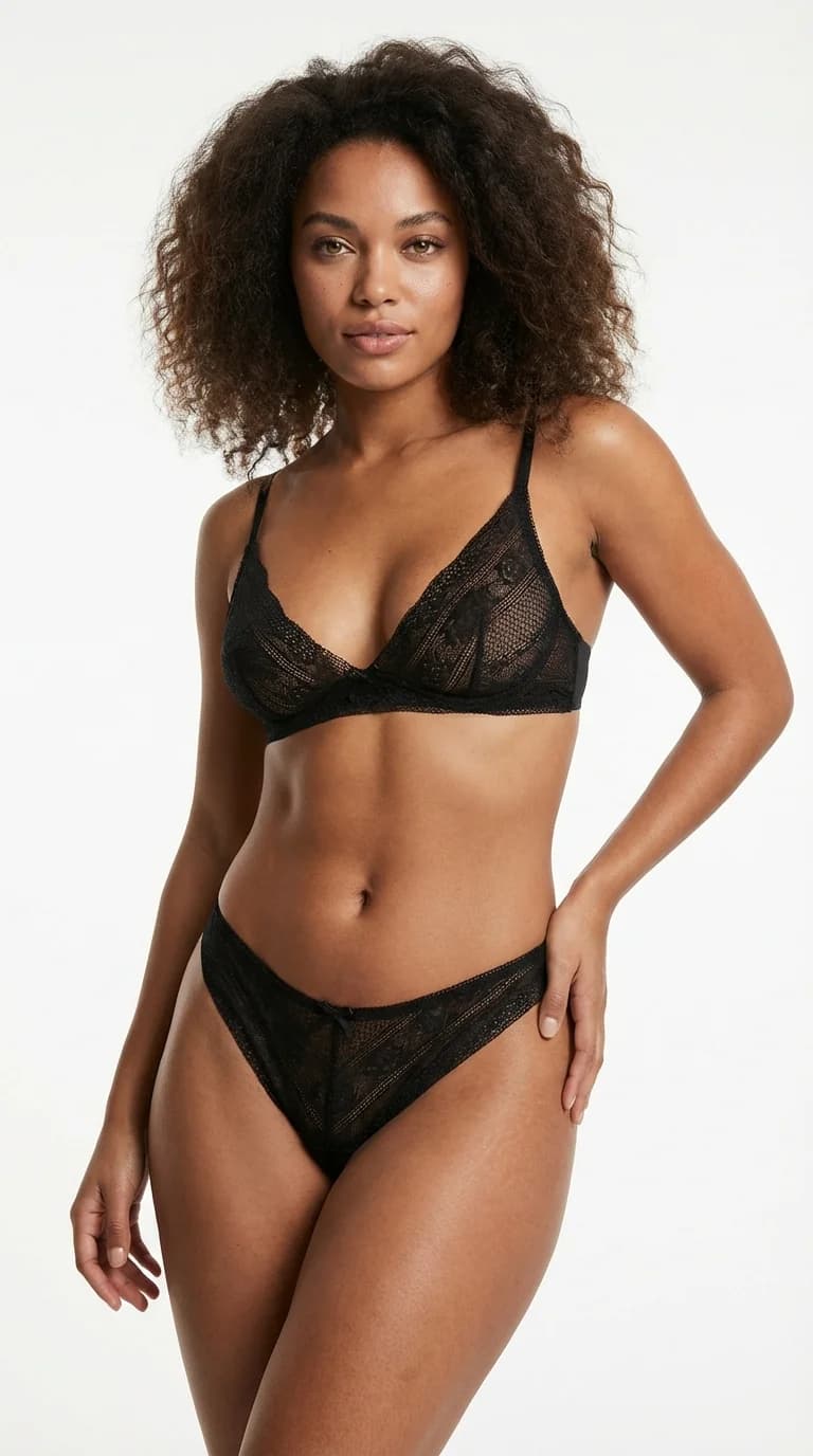 Kadın Sexy Tanga Komple Tül Şeffaf Külot Fiyonklu Detay Midnight Black - Ön Görünüm - LunaIntim