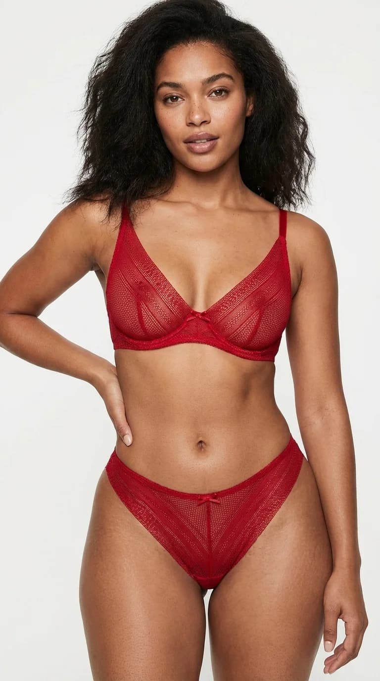 Kadın Sexy Tanga Komple Tül Şeffaf Külot Fiyonklu Detay Nar Çiçeği - Arka Görünüm - LunaIntim