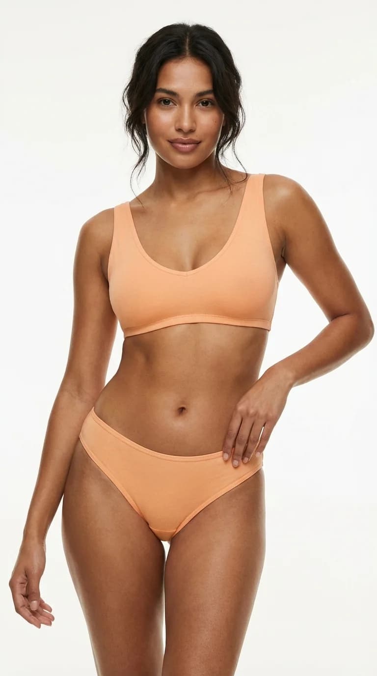Muted Peach Pamuklu Penye Slip Külot - Esnek Yapı Detayı