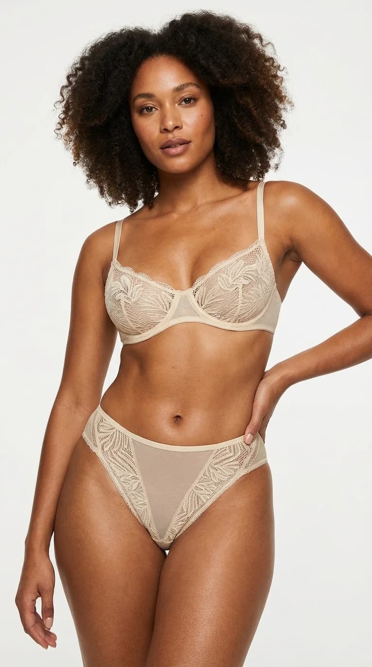 Orta Bikini Külot Tül Yan Bant Şeffaf İç Çamaşırı Model Ecru - Ön Görünüm - LunaIntim