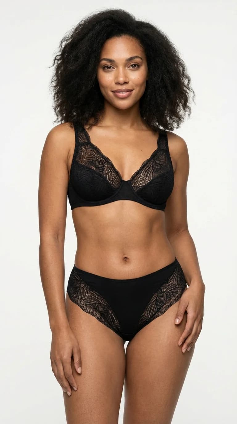 Orta Bikini Külot Tül Yan Bant Şeffaf İç Çamaşırı Model Siyah - Detay Görünüm - LunaIntim