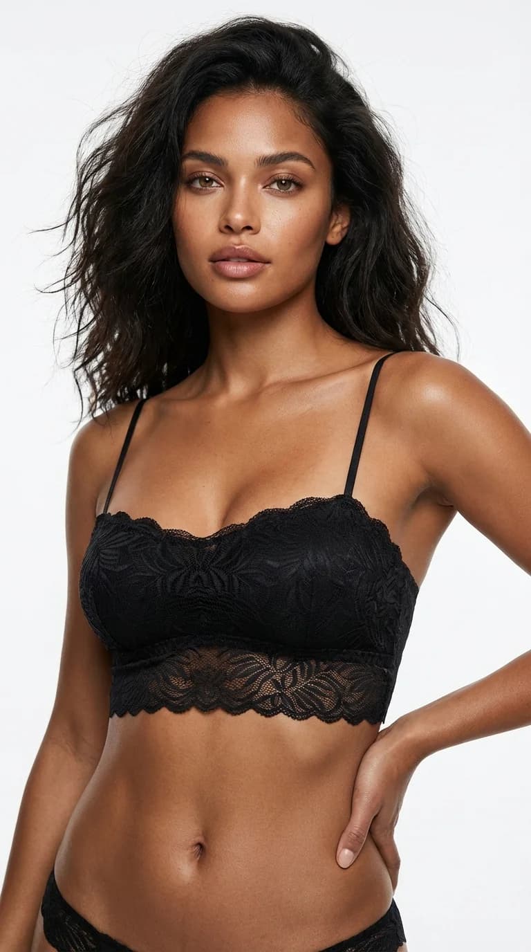 LunaIntim Siyah Dantelli Longline Bralet Ceket İçi Crop Büstiyer ve Boş Kap Sütyen - Ön Görünüm