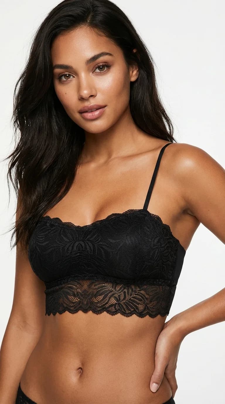 LunaIntim Siyah Dantelli Longline Bralet Ceket İçi Crop Büstiyer ve Boş Kap Sütyen - Genel Görünüm
