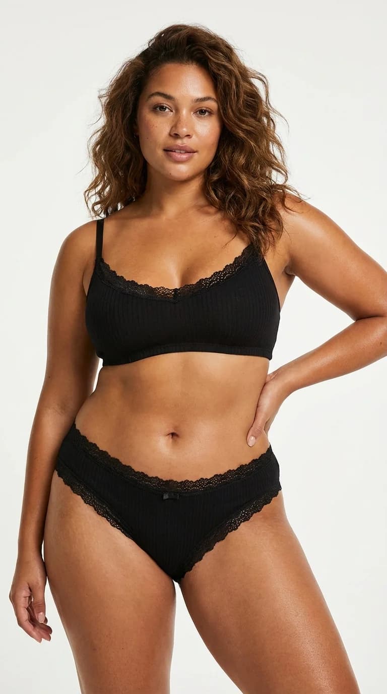 Siyah Fitilli (Ribbed) Bikini Külot - Esnek Yapı Detayı