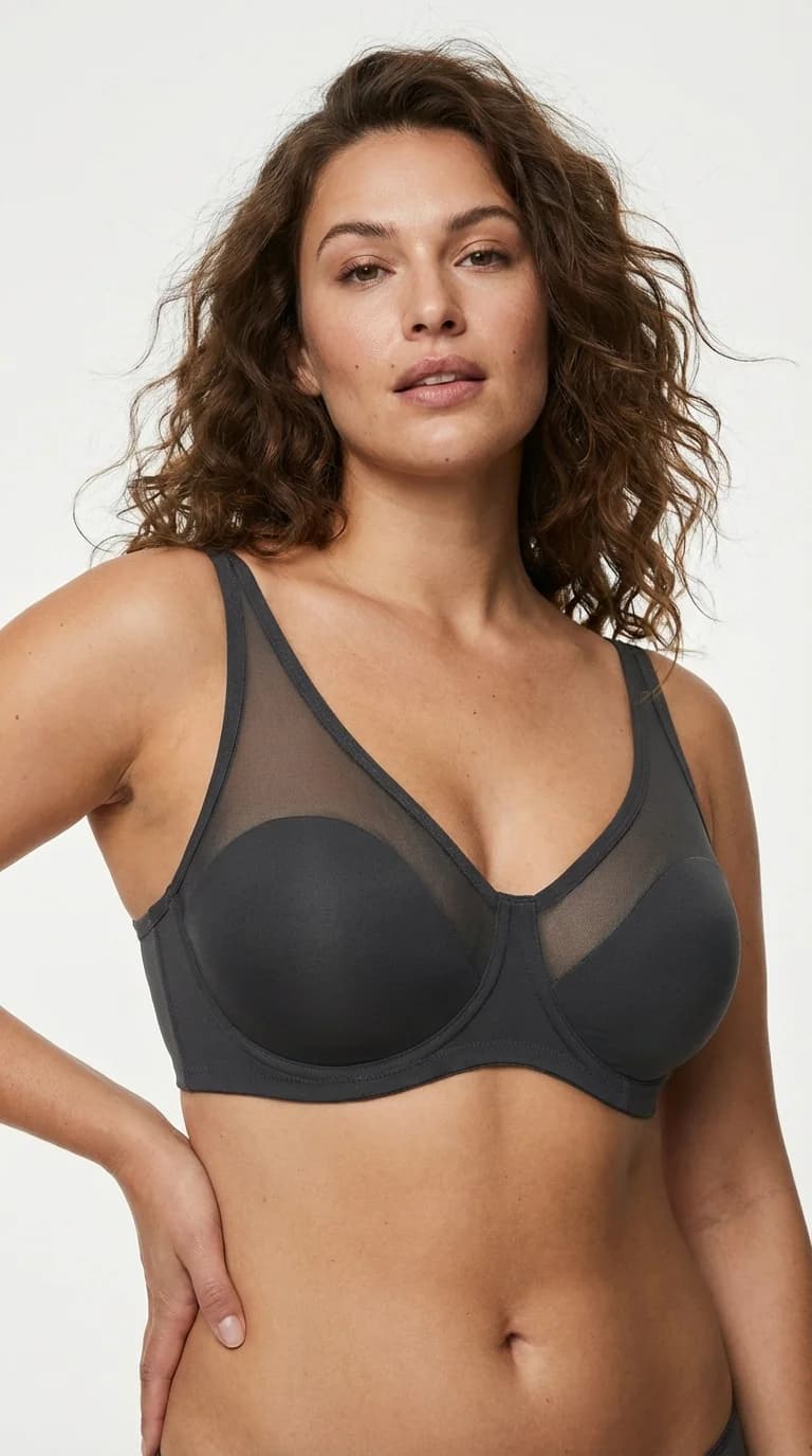 LunaIntim Siyah Modern Kesim Toparlayıcı Sütyen Tül Detaylı Soft Cup Minimizer - Toparlayıcı Detay