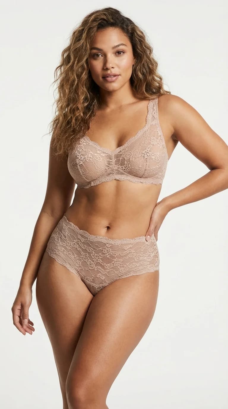 Tam Dantelli Hipster Tanga Nude Lace - Ön Görünüm