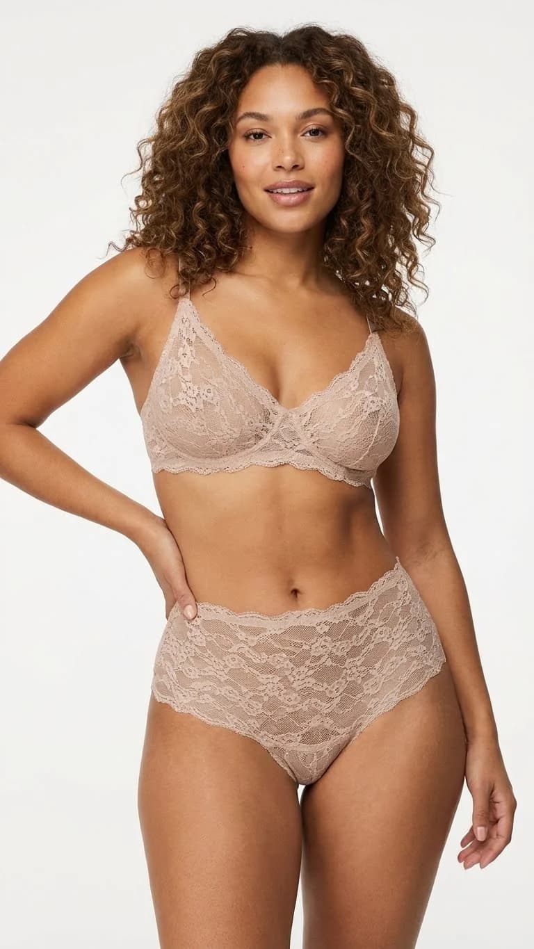 Tam Dantelli Hipster Tanga Nude Lace - Çiçek Desenli Dantel Detayı