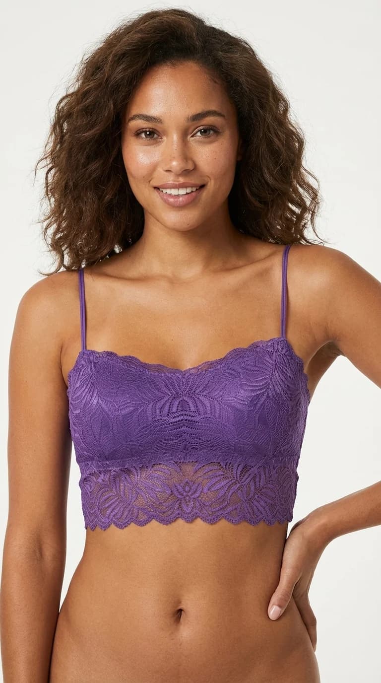 LunaIntim Violet Dantelli Longline Bralet Ceket İçi Crop Büstiyer ve Boş Kap Sütyen - Boş Kap Sütyen Detay