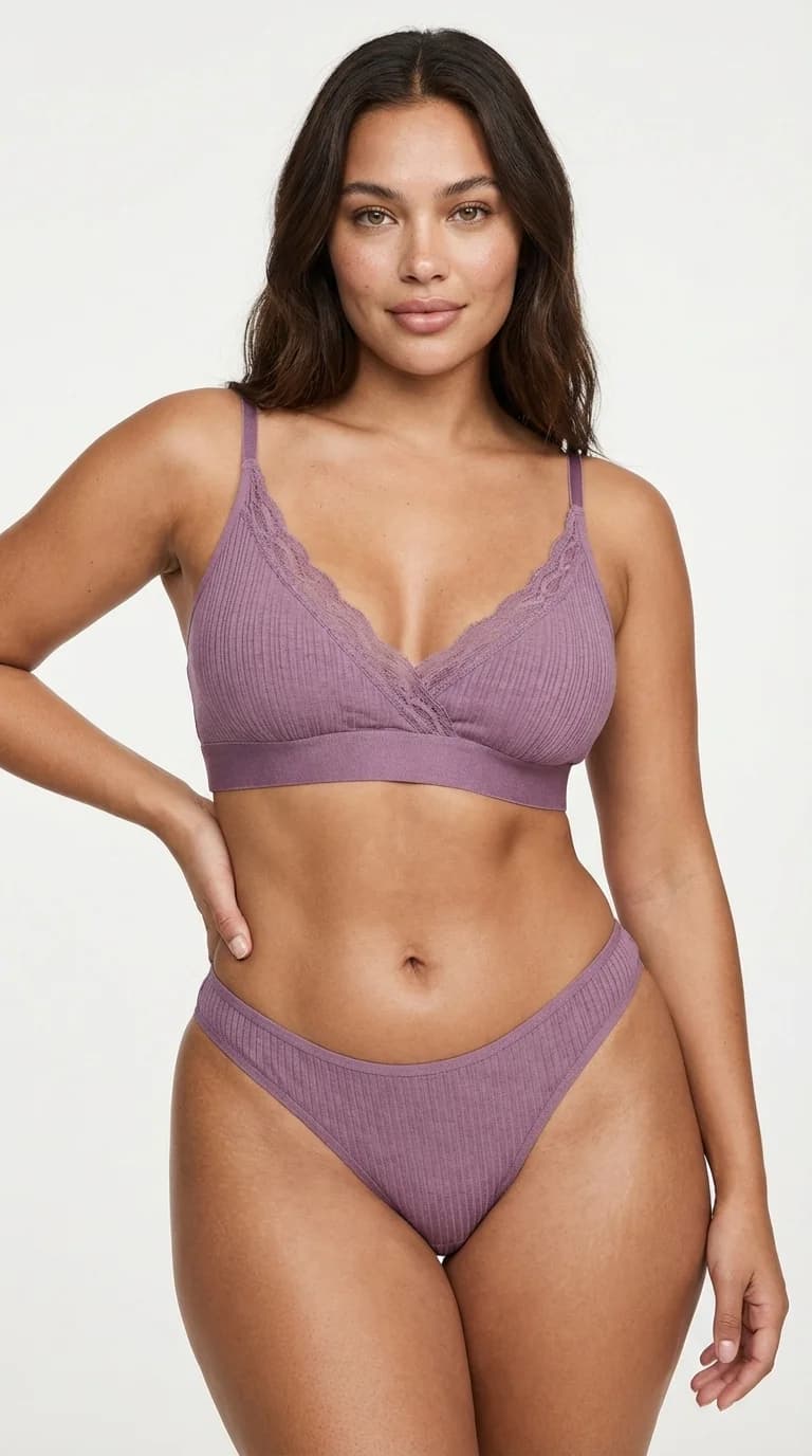 LunaIntim Vizon Fitilli Bralet Takım Dantel Şeritli ve Balensiz Günlük Set - Fitilli Bralet Detayı