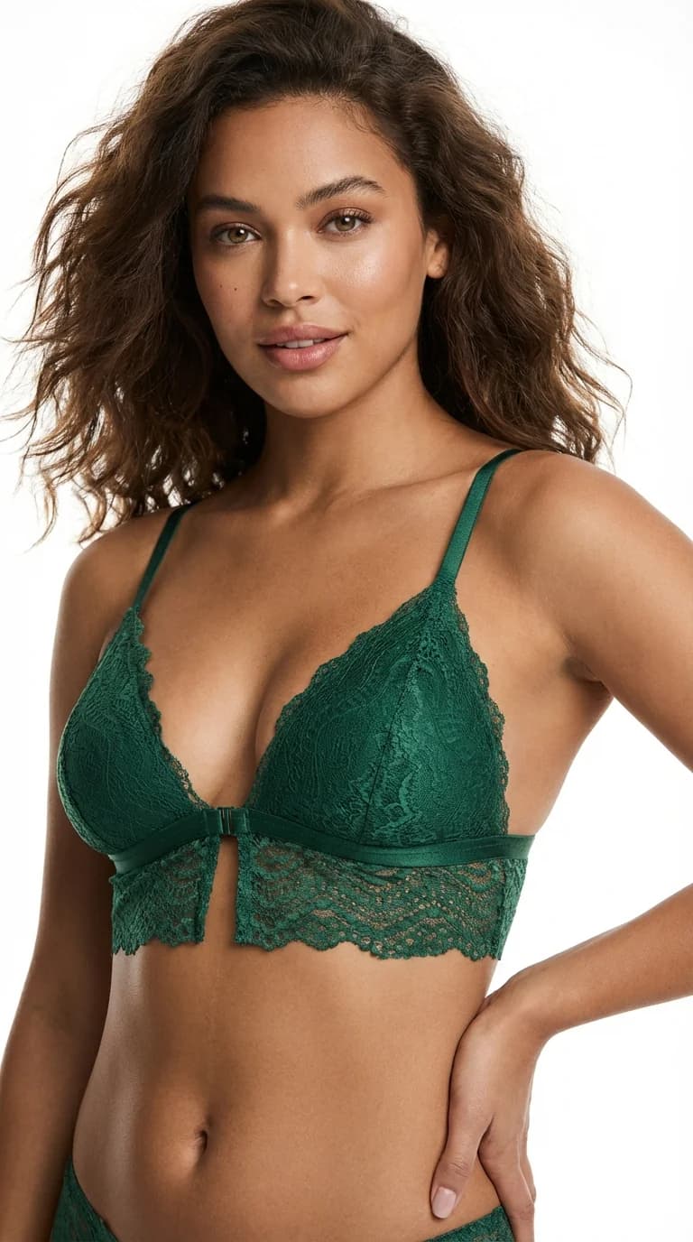 LunaIntim Zümrüt Dantelli Bralet Sütyen Desteksiz (Boş Kap) ve Balensiz Üçgen Model - Balensiz Üçgen Model Detay