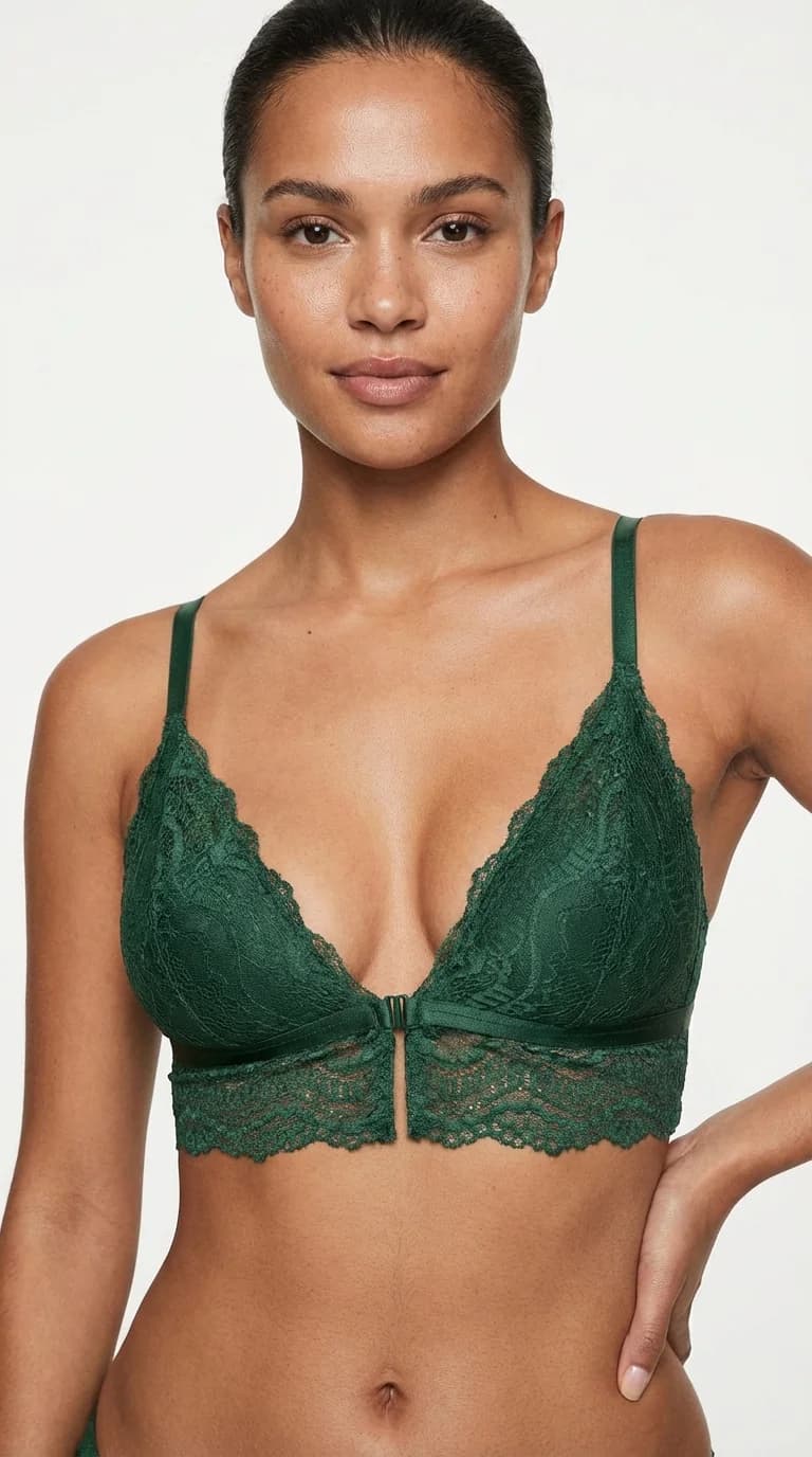 LunaIntim Zümrüt Dantelli Bralet Sütyen Desteksiz (Boş Kap) ve Balensiz Üçgen Model - Bralet Sütyen Tasarım Detay