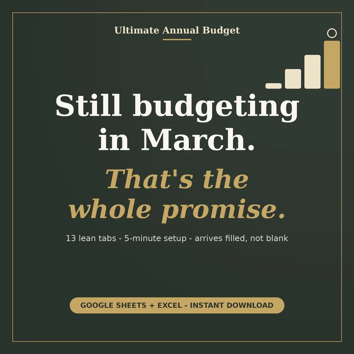 Card reading still budgeting in March, that is the whole promise, with the subtitle 13 lean tabs, five-minute setup, arrives filled not blank